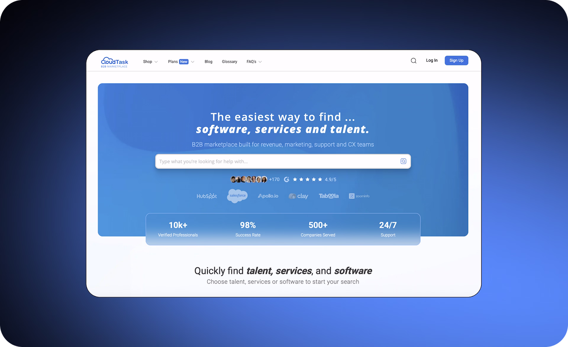 Homepage for CloudTask B2B marketplace