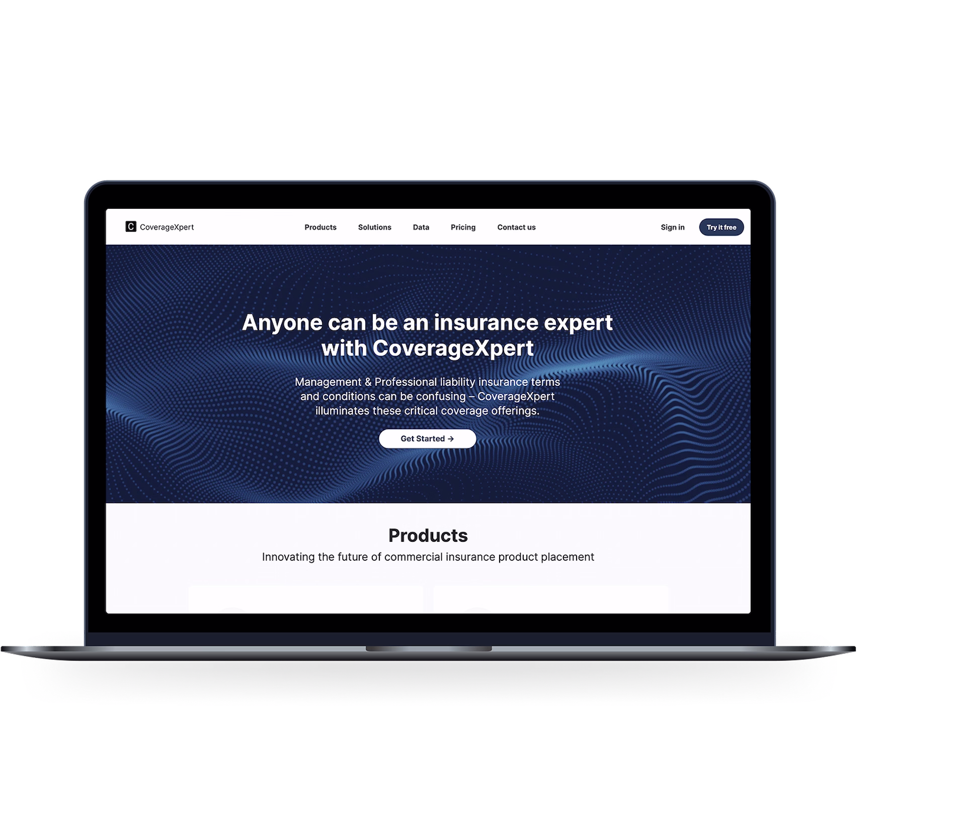Homepage UX/UI design for a commercial insurance SaaS platform