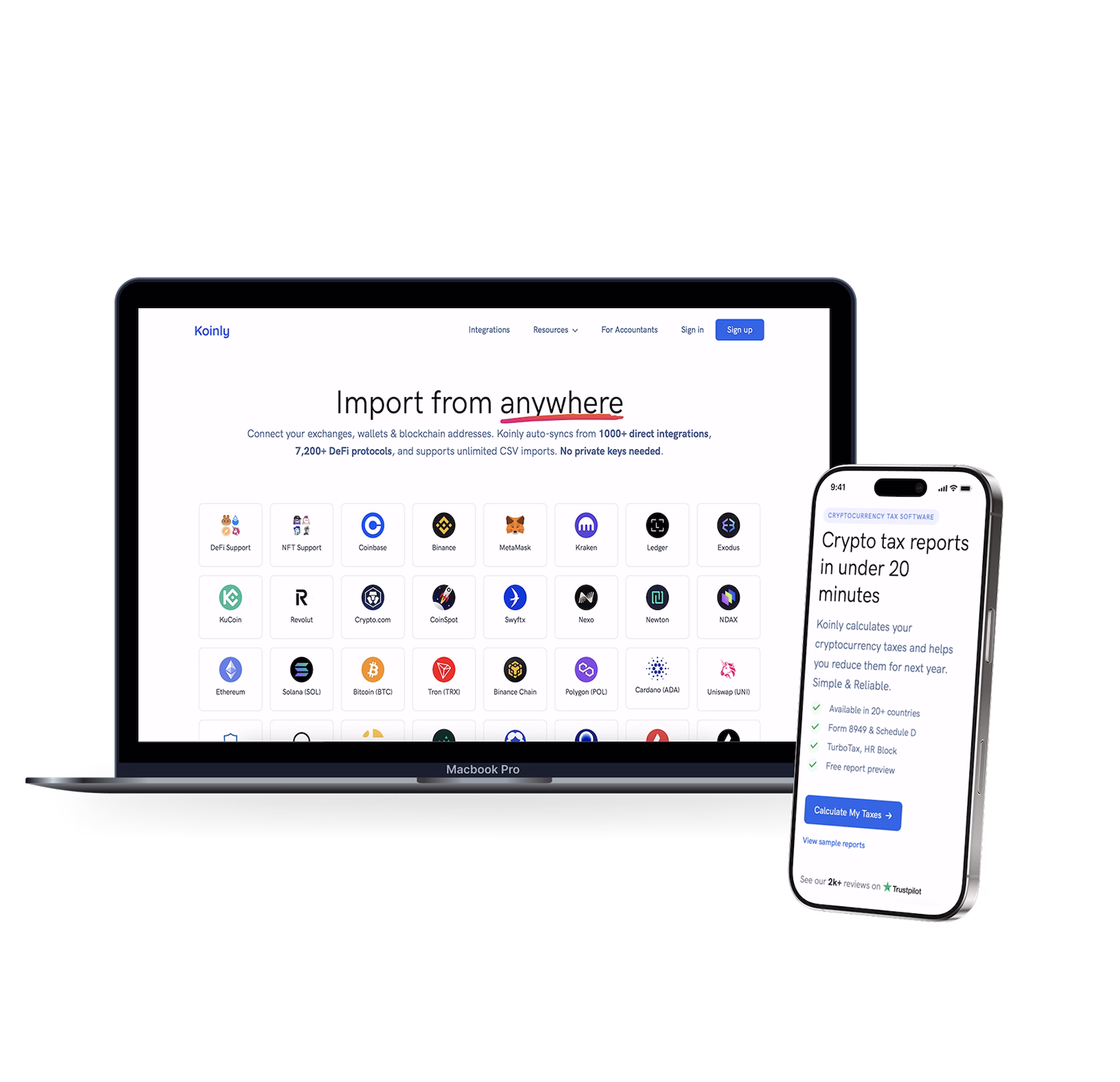 Ecosystem integration options alongside a mobile landing page view
