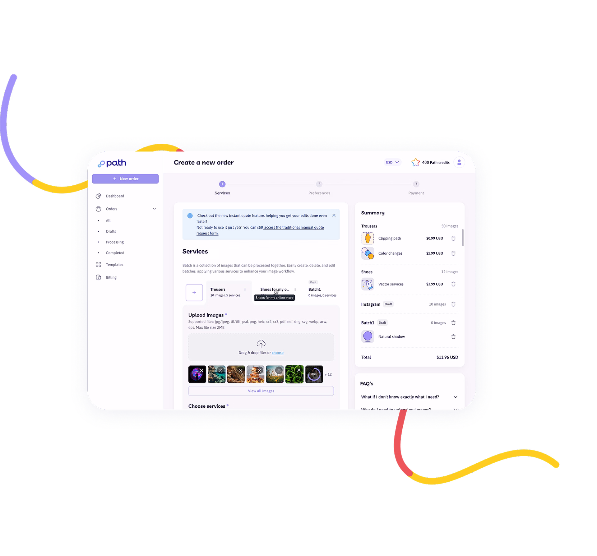 Workflow platform web interface for PathEdits B2B image editing provider