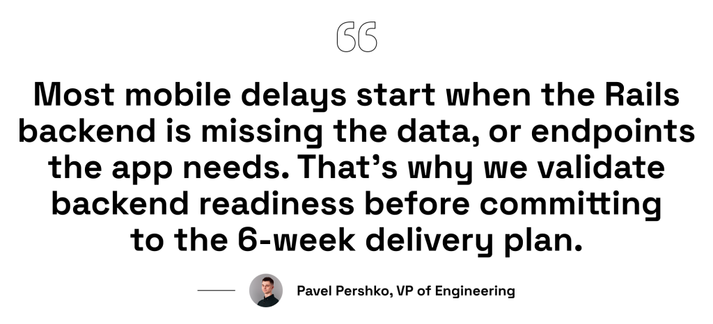 Head of Engineering quote on backend readiness for 6-week mobile delivery