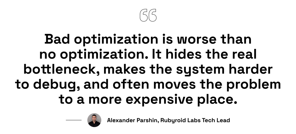Rails performance optimization quote from Rubyroid Labs tech lead